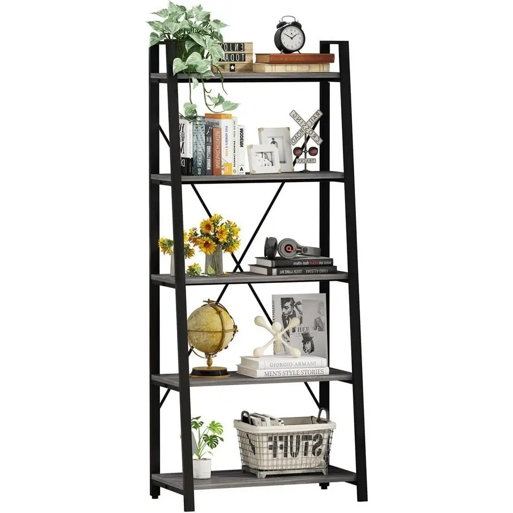 Home Office Industrial Style - 5-poziomowy regał drabinkowy, styl industrialny, drewno