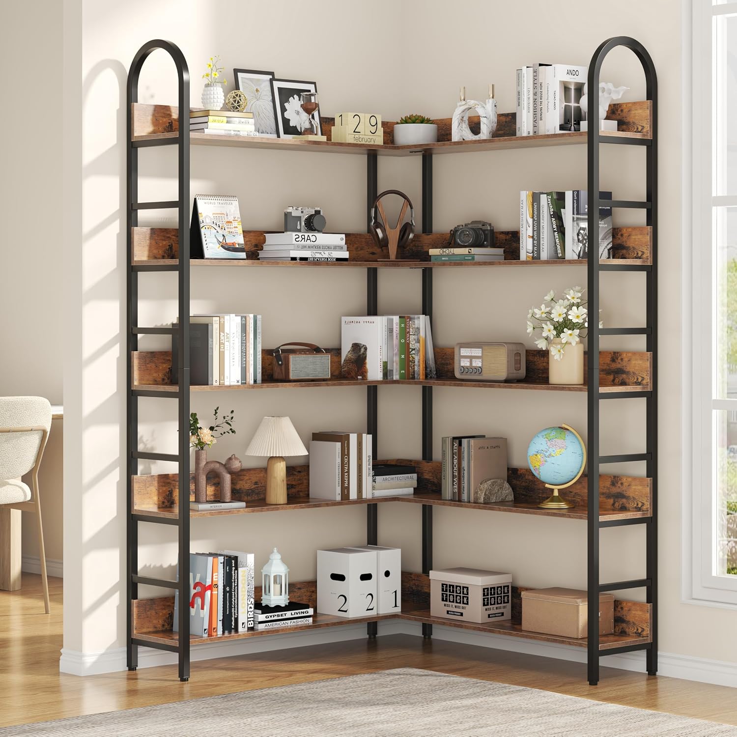 Home Office Industrial Style - Wysoki narożny regał na książki, wytrzymały