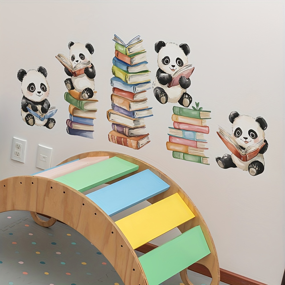 Home Office Library - Naklejki ścienne Panda z kreskówki czytająca